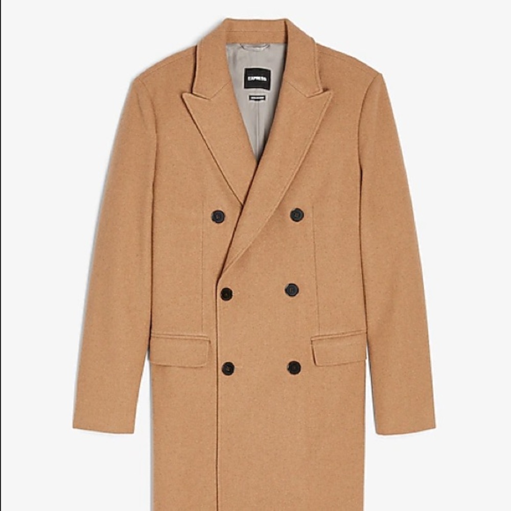Kaki Double Breasted water resistant wool blend trench coat.